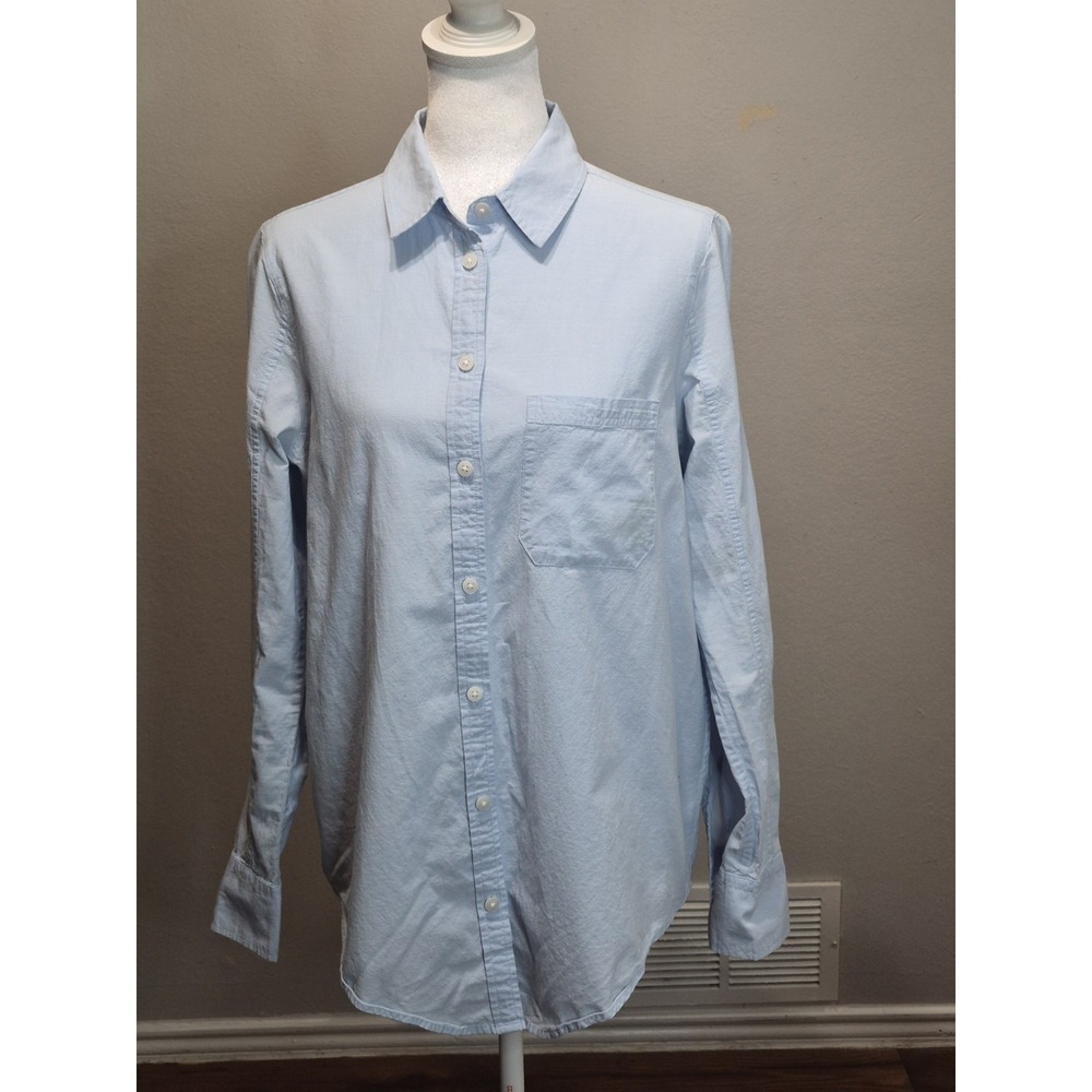 Athleta Marinwood Women's Racing Stripe Button Up Shirt Blue Small Preppy Casual